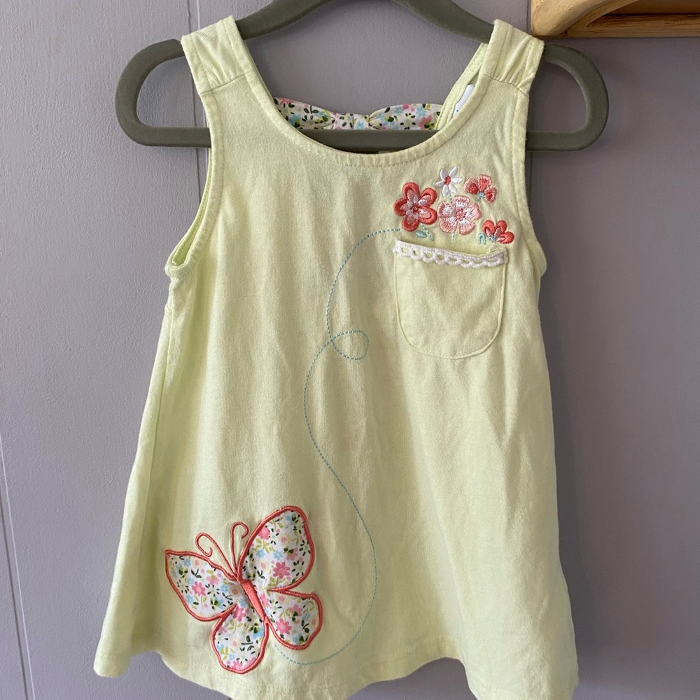 Kids Headquarters Floral Butterfly Dress or Tank Top - Light Yellow/Green
